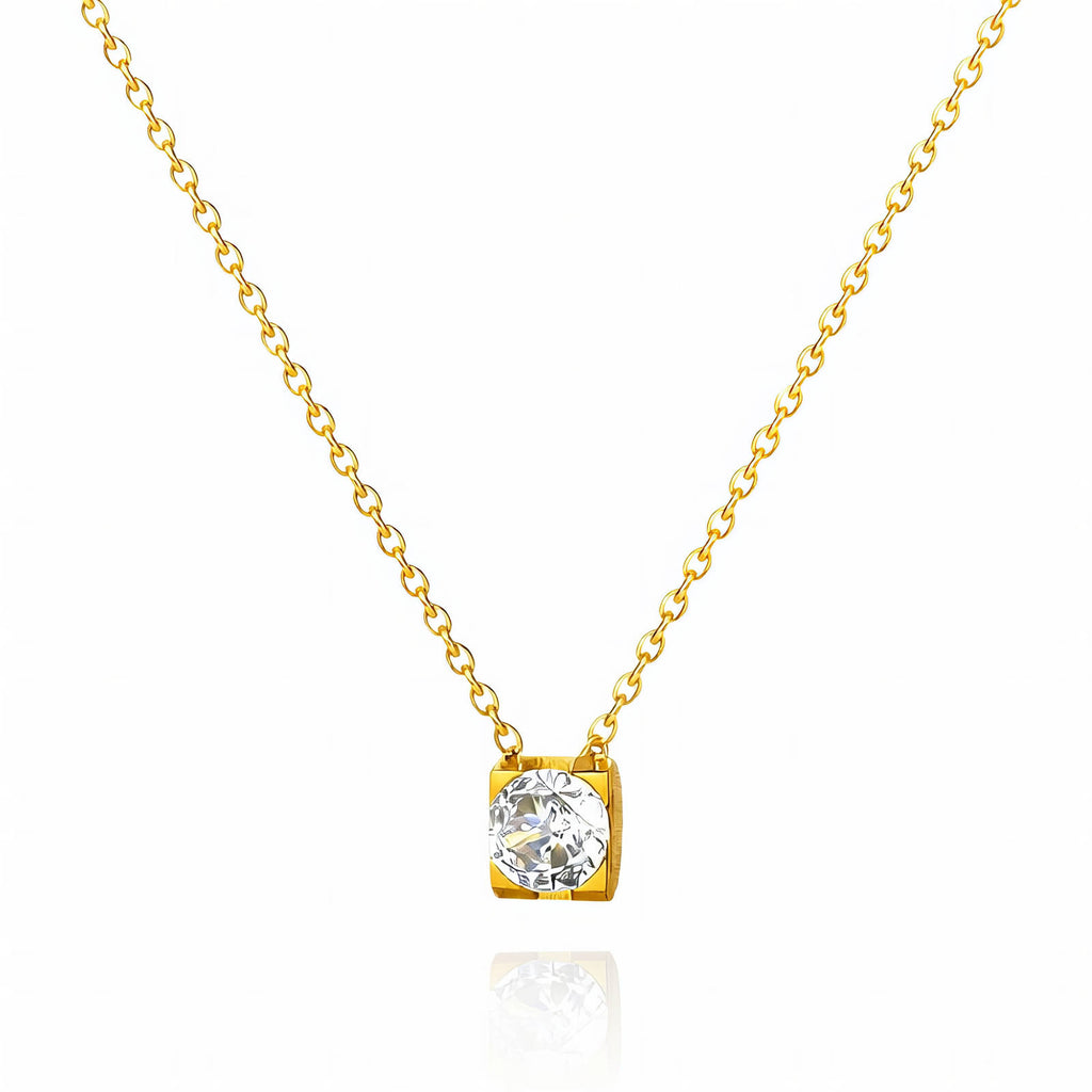 Gold Pendant Necklace Zirconia Tiny 18K Plated Stainless Steel