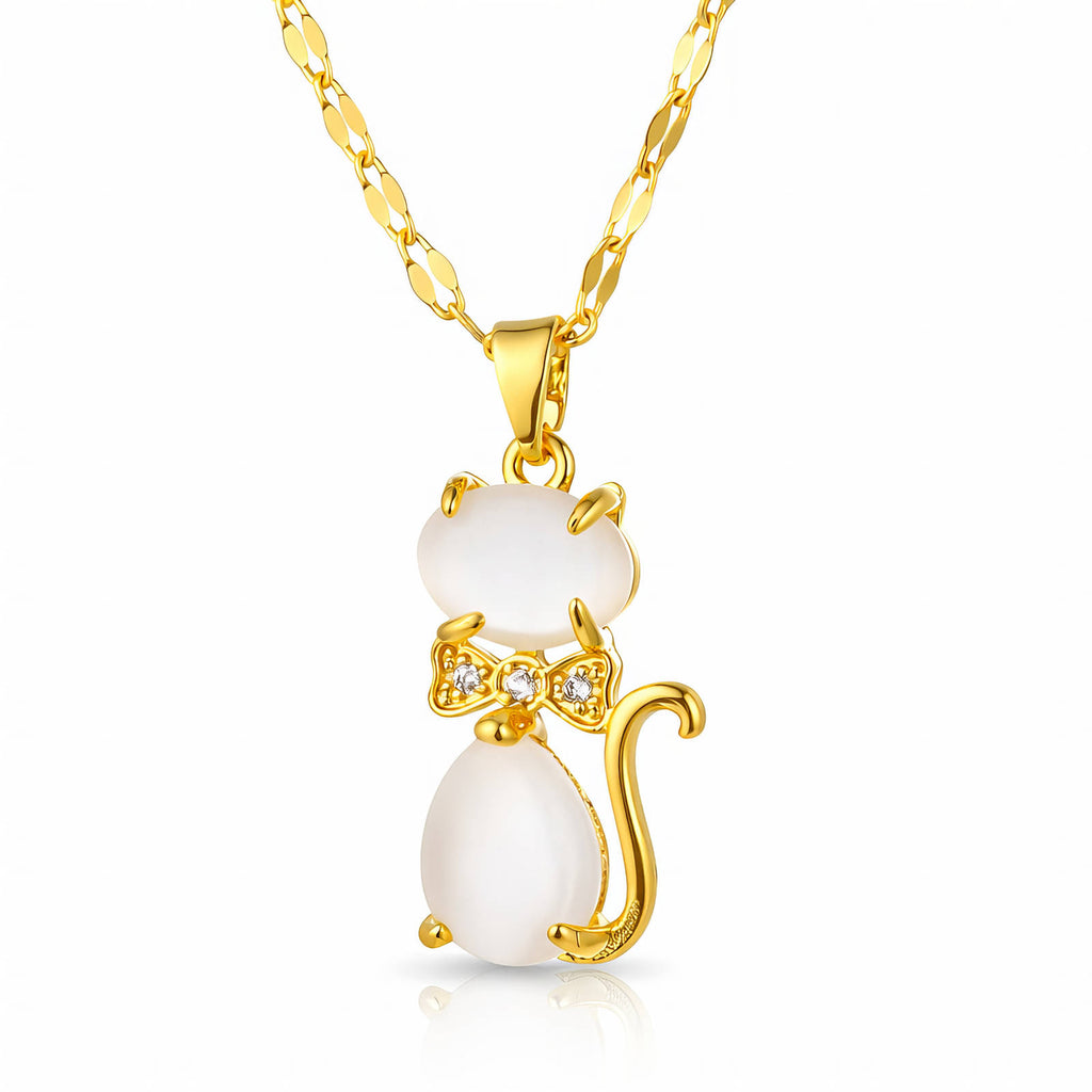 Gold Cat Necklace Zirconia 18K Plated Stainless Steel
