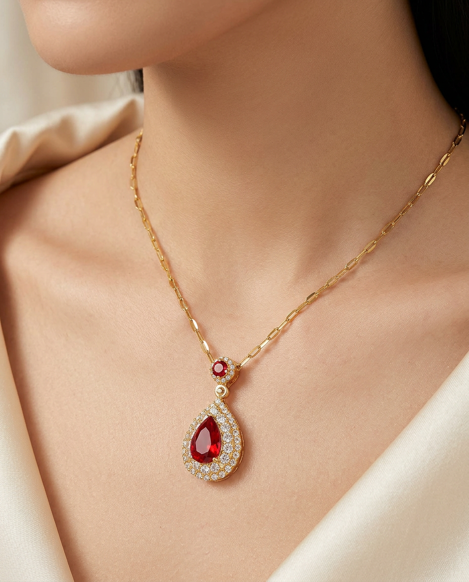 Gold Statement Necklace Zirconia 18K Plated Stainless Steel