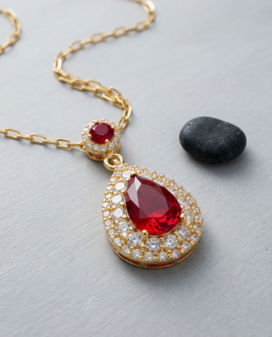 Gold Statement Necklace Zirconia 18K Plated Stainless Steel