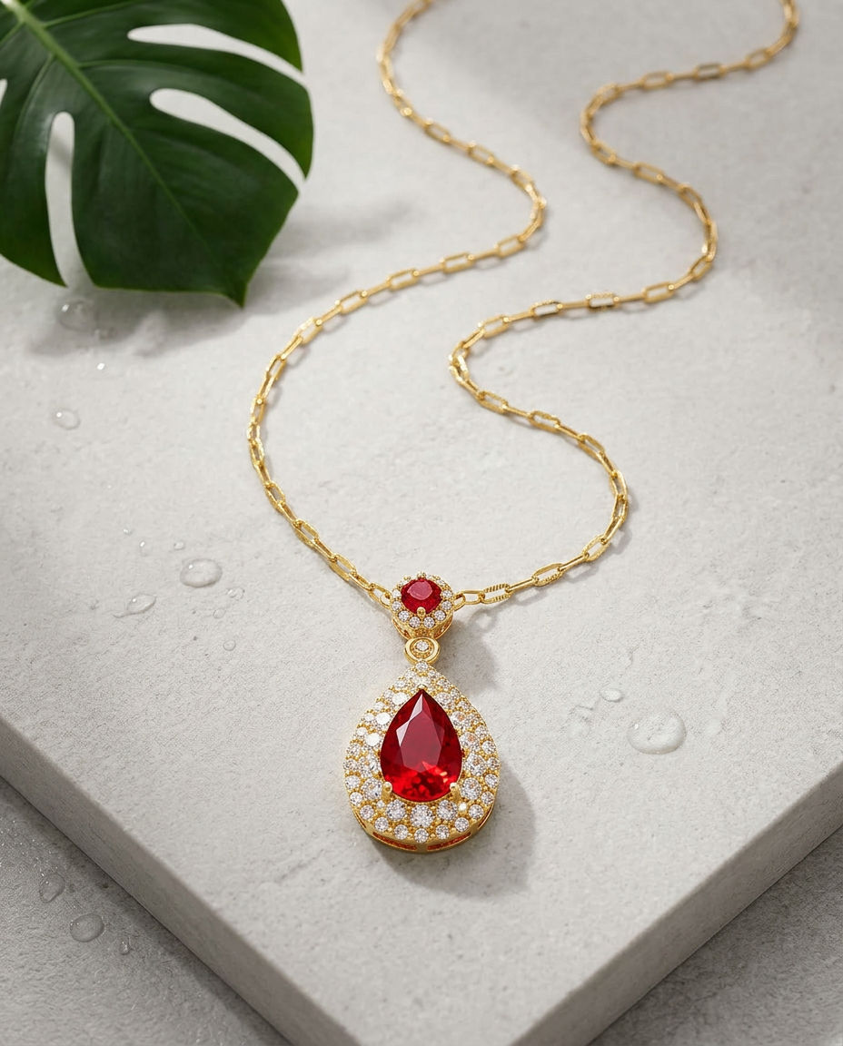 Gold Statement Necklace Zirconia 18K Plated Stainless Steel