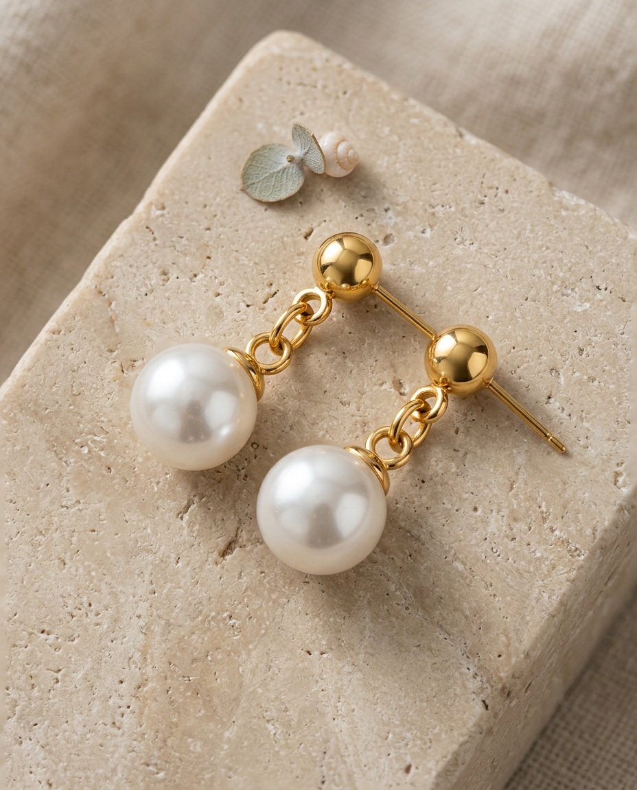 Gold Mini Pearl Stud Earrings 18K Plated Stainless Steel