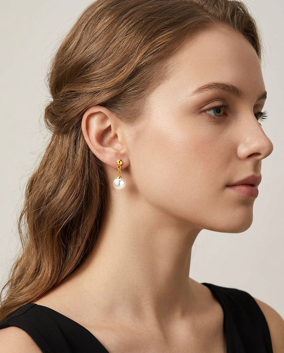 Gold Mini Pearl Stud Earrings 18K Plated Stainless Steel