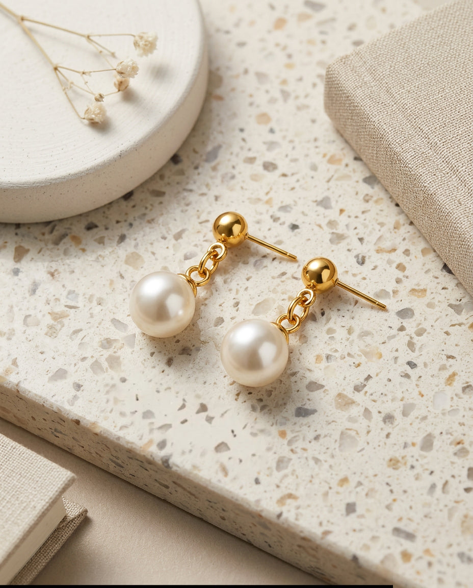 Gold Mini Pearl Stud Earrings 18K Plated Stainless Steel
