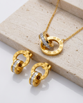 Gold Zirconia Stud Gold Plated Necklace & Earrings Set
